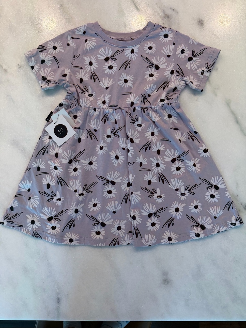 NWT Dot Australia Girls' Lavender Daisy Print Short-Sleeve Dress, size 7